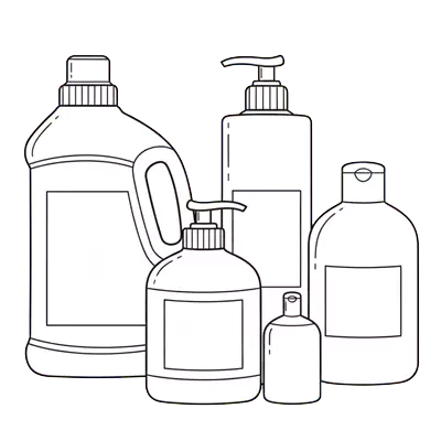 Laundry detergent bottle, shower gel and shampoo bottle